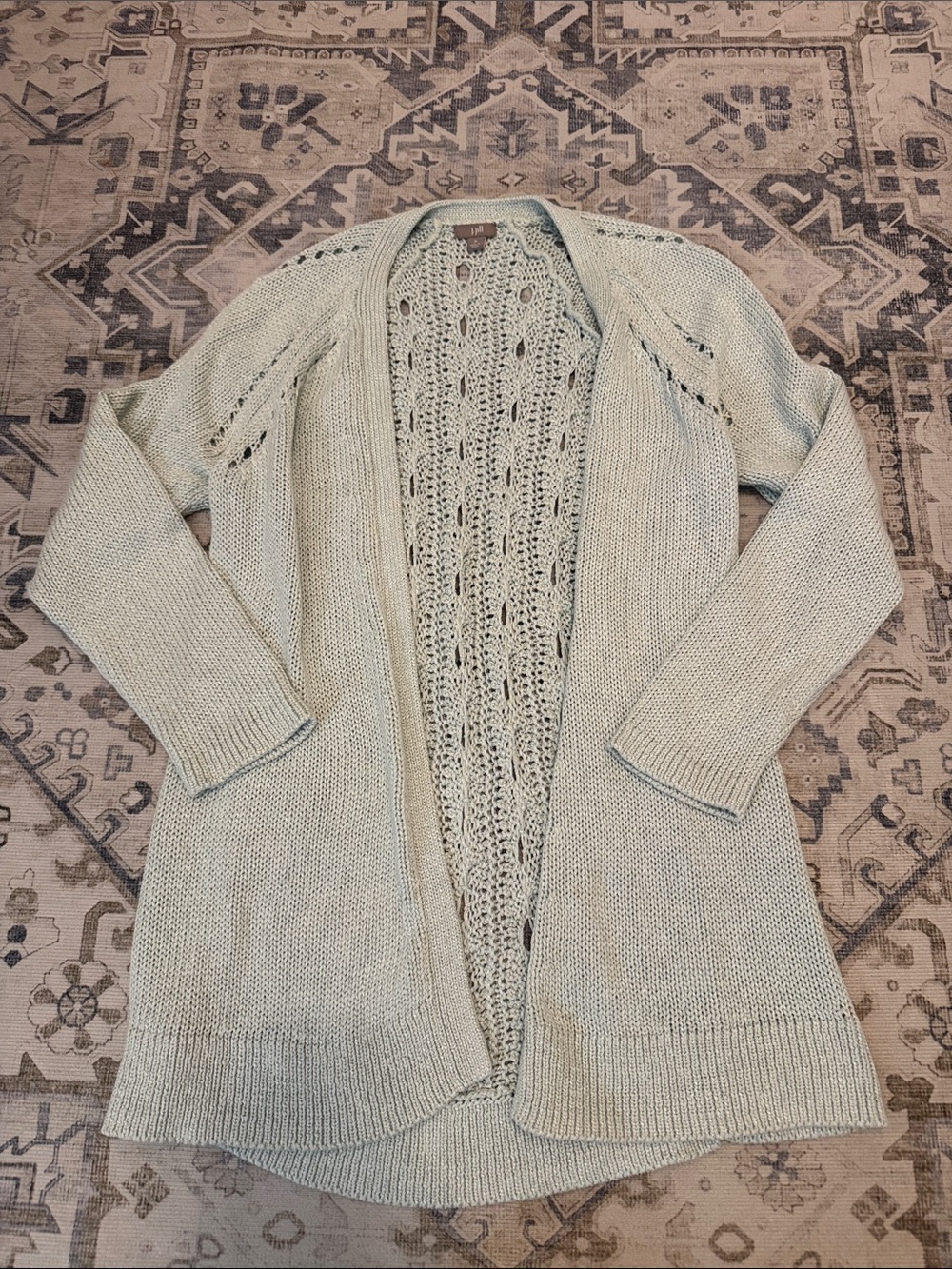 J. Jill Size M Open Front Cardigan Blue Cable Knit Long Sweater